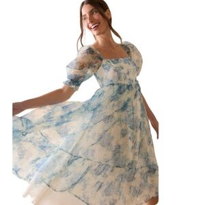 NWT Francesca's Collections Limelight Blue Floral Midi organza  Dress
